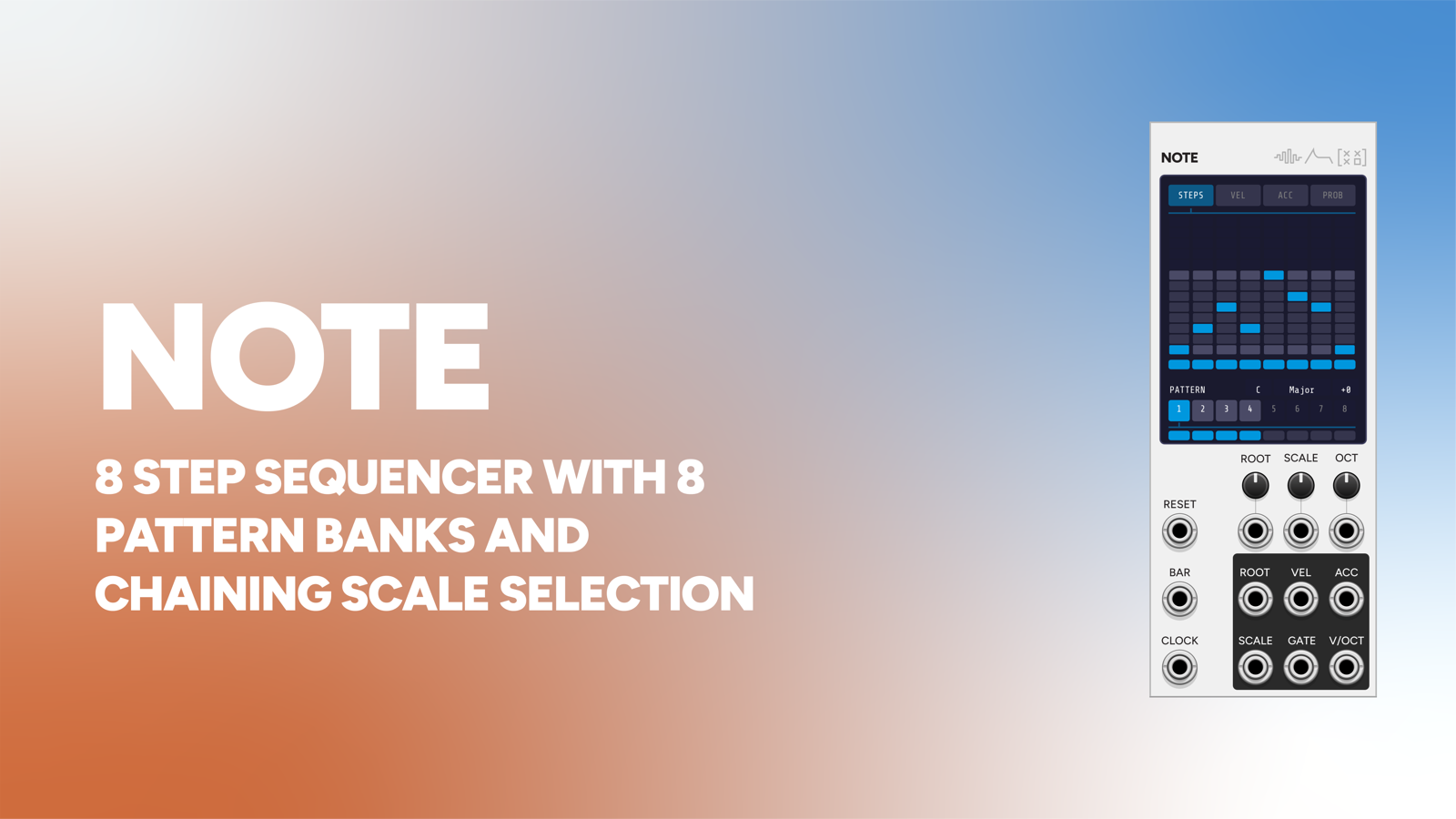 Note VCV Rack module panel, a pitched CV/gate sequencer with a scale-quantized pitch matrix