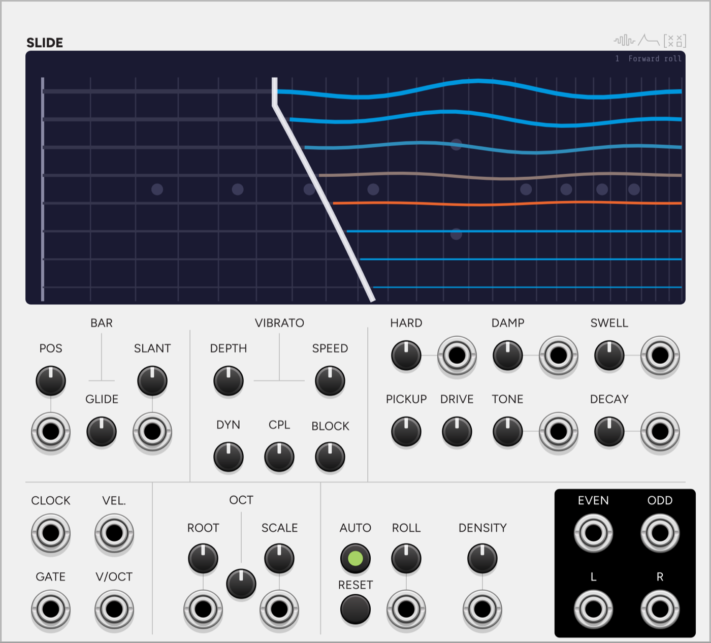 Slide VCV Rack module panel, an electric lap steel physical model